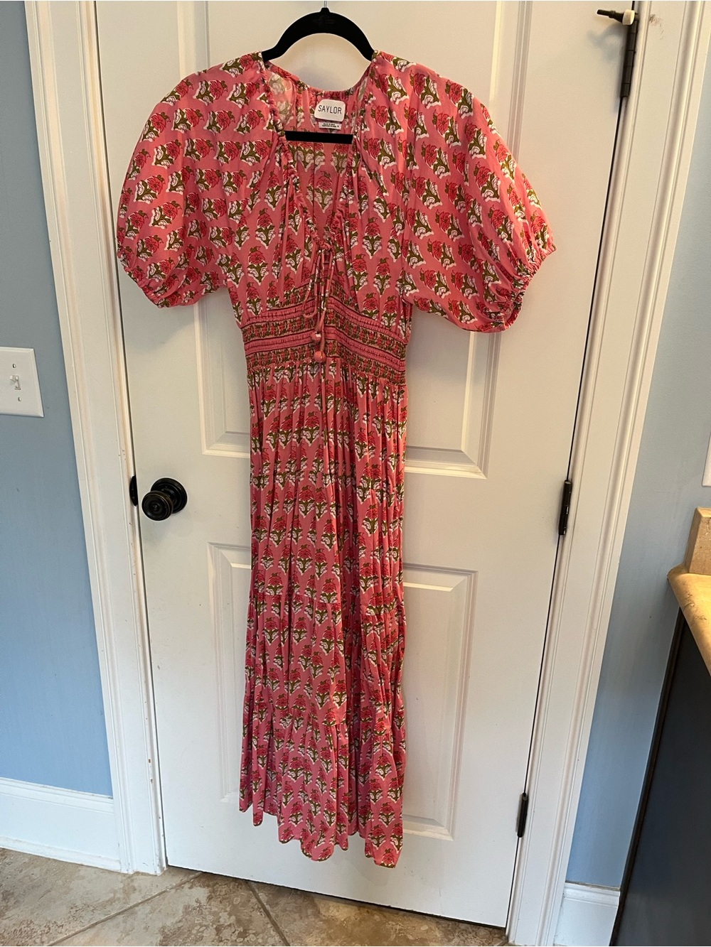 SAYLOR Pink Floral Puff-Sleeve Maxi Dress